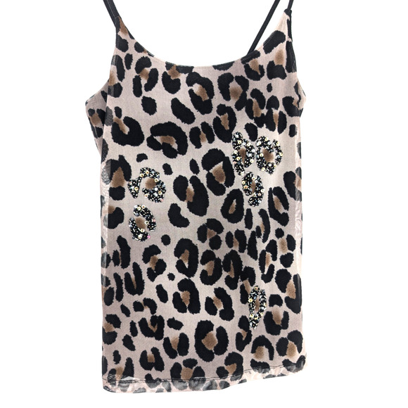 VTG Y2K Sheer Mesh Leopard Print Baddie Whimsigoth Bling Dark Fairy Cami Top SM - Picture 1 of 10